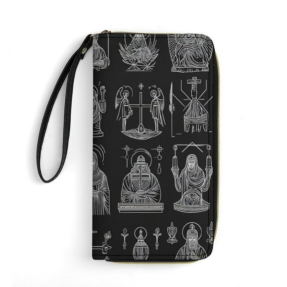 Womens Wallet Bifold Ladies Cluth Bag Wristlet Wrist Strap Long Purse Christian Catholic Icon Design