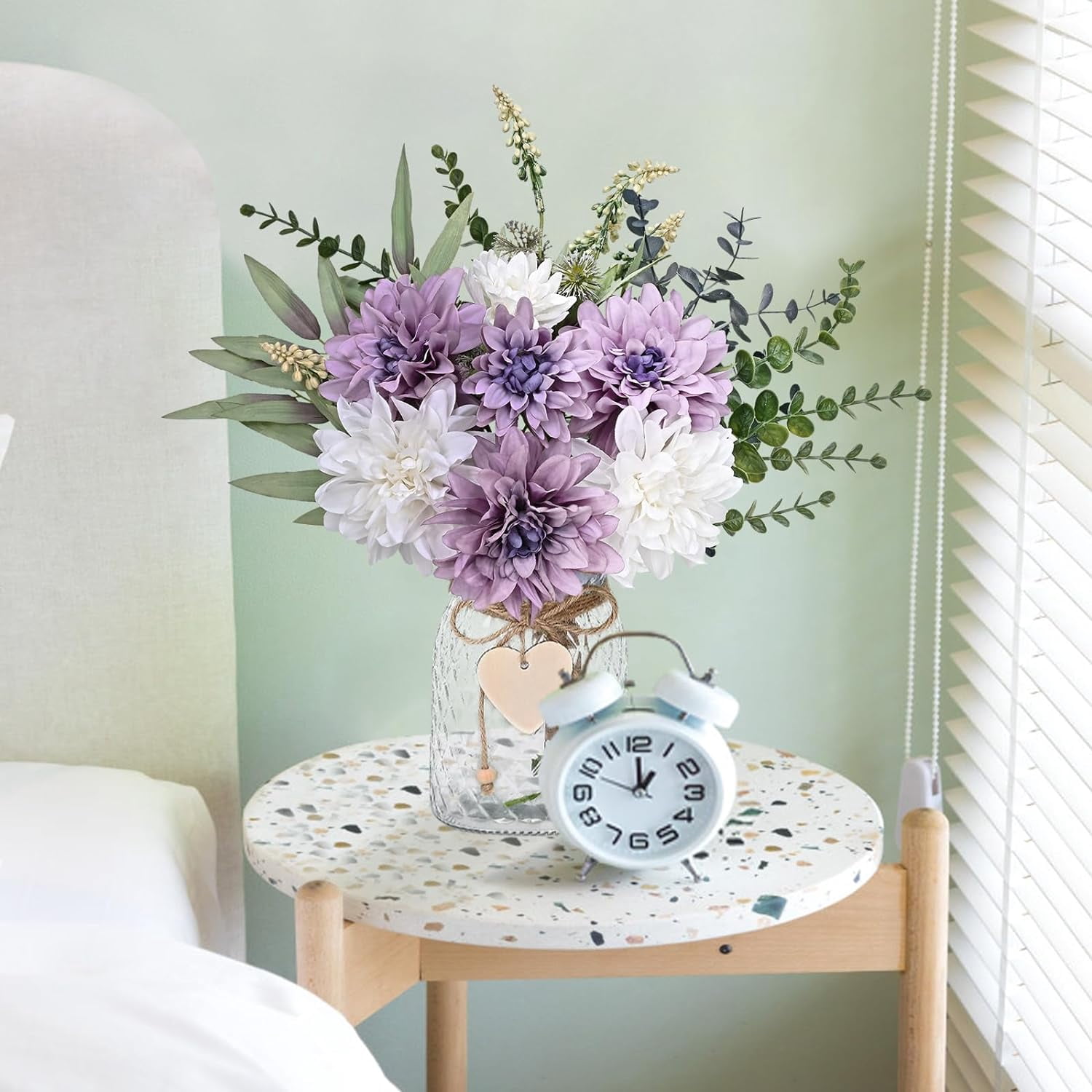 Faux Flowers in Vase, Fake Flowers with Vase, Dahlia Artificial Flowers in Vase Centerpieces for Dining Room Table Artificial Dahlias Flower Arrangement for Home Office Farmhouse