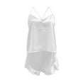 thumbnail image 5 of RMGVDSD Satin Pajama Set For Women Silk Pajamas Sexy V Neck Camisole Top And Shorts With Ruffle Sleepwear Set Casual Beach Vacation Outfit, 5 of 6