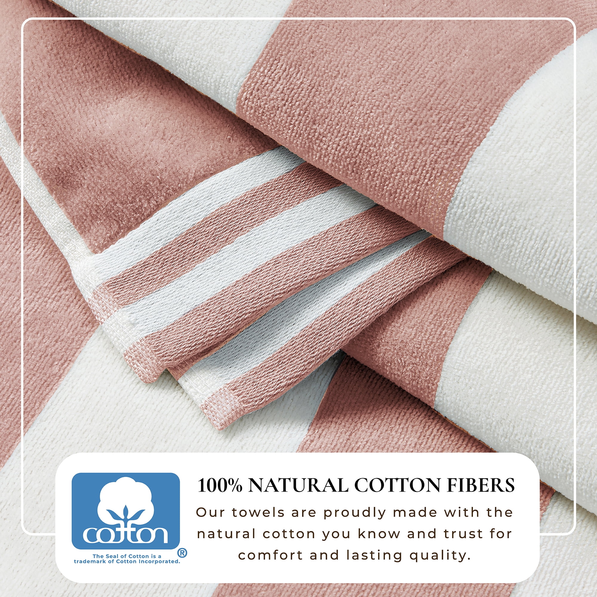 100% Cotton Cabana Stripe 4 Pack Beach & Pool Towels (4 Pack- 30" x 60", Dusty Rose / White)