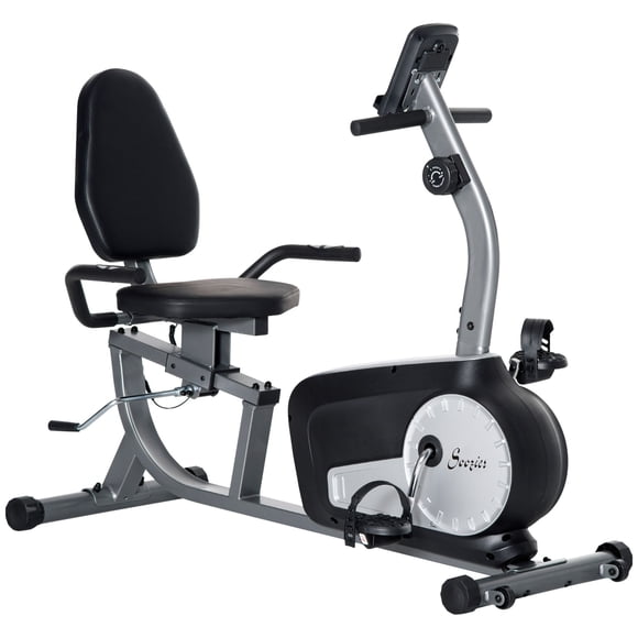 Soozier Grey Exercise Bike with Magnetic Resistance & LCD Display – Home Gym Cardio Fitness Machine, Adjustable Seat & Backrest, 53.9" L
