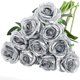 thumbnail image 1 of XmhyTop Rosas artificiales realistas falsas con tallos para decoración de ramo de novia, 10 unidades (plata), 1 of 2