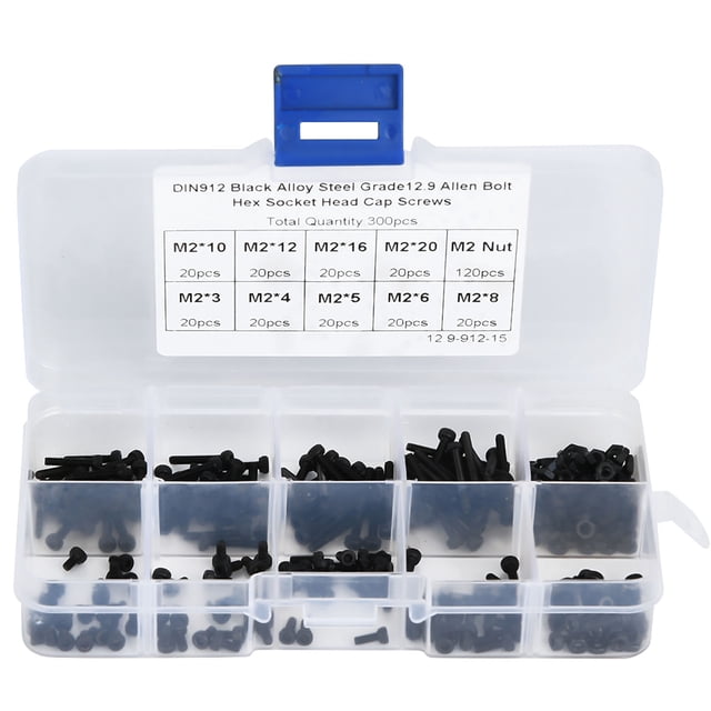Tornillos de cabeza hexagonal plana para tapa de zócalo, 300 piezas Kit surtido de pernos, tuercas y arandelas, Juego de tornillos y tuercas de cabeza hexagonal de acero de aleación Juego de surtido