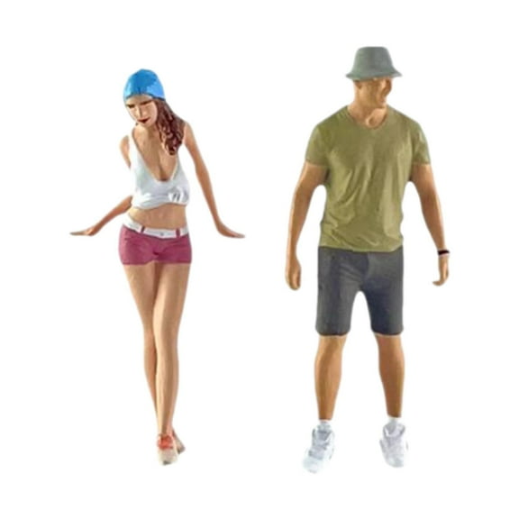 Colcolo 2 Pieces 1/64 Man and Woman Figures for Train Station Layout Micro Landscape
