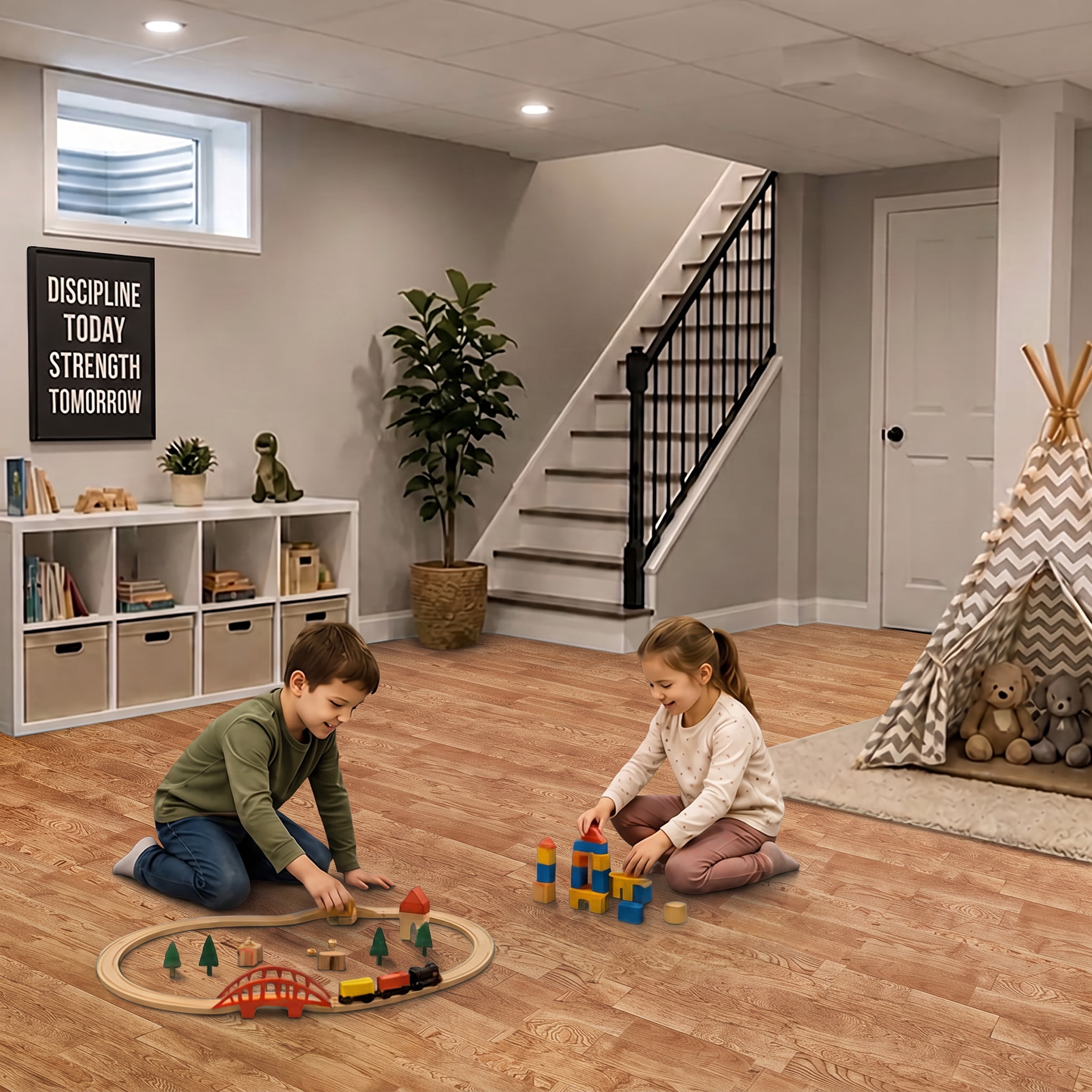 Sorbus Waterproof Wood Grain Foam Floor Tiles, 16 Tiles, 64 Sq Ft, Interlocking, Light Pine