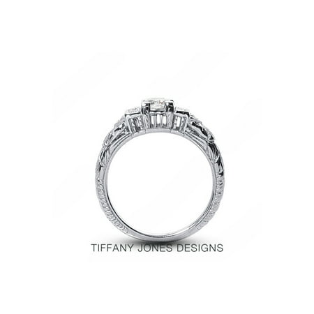 Tiffany Engraved Round Tag - 0.43ct tw I-SI2 VG-Cut Round AGI Natural Diamonds 14k Vintage Engraved Ring 3.7g