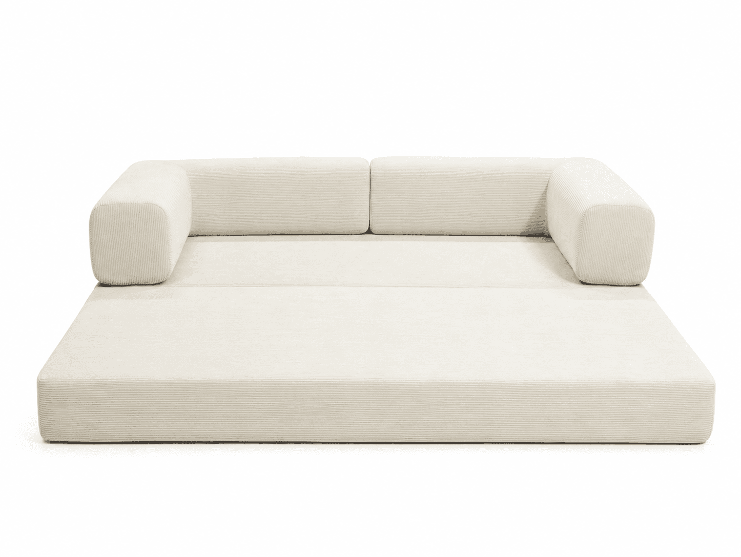 Garitin Sofa Bed and Convertible Floor Sofa 78.74 Inch, Corduroy Fabric Couch with Double Pillows for Living Room Bedroom, Ancient White