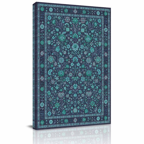 Canvas Wall Art, Teal Boho Framed Canvas Prints for Bathroom Hallway, Retro Ethnic Tribe Abstract Art Small Gallery Wrapped Wall Decor for Home Office, Gifts, 8"x10" Ship Next Day
