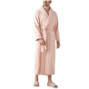 ShomPort Calf Length Robes for Mens Tie Long Sleeve Shawl Collared Bathrobes with Pockets Cozy Warm Solid Color Daily Loungewear
