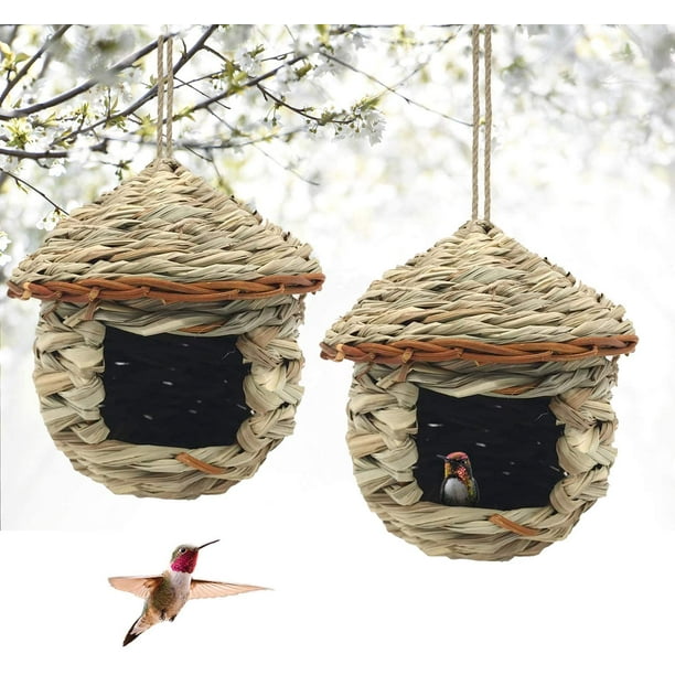 HTOOQ Maison pour colibris, nichoirs tissés à la main en herbe