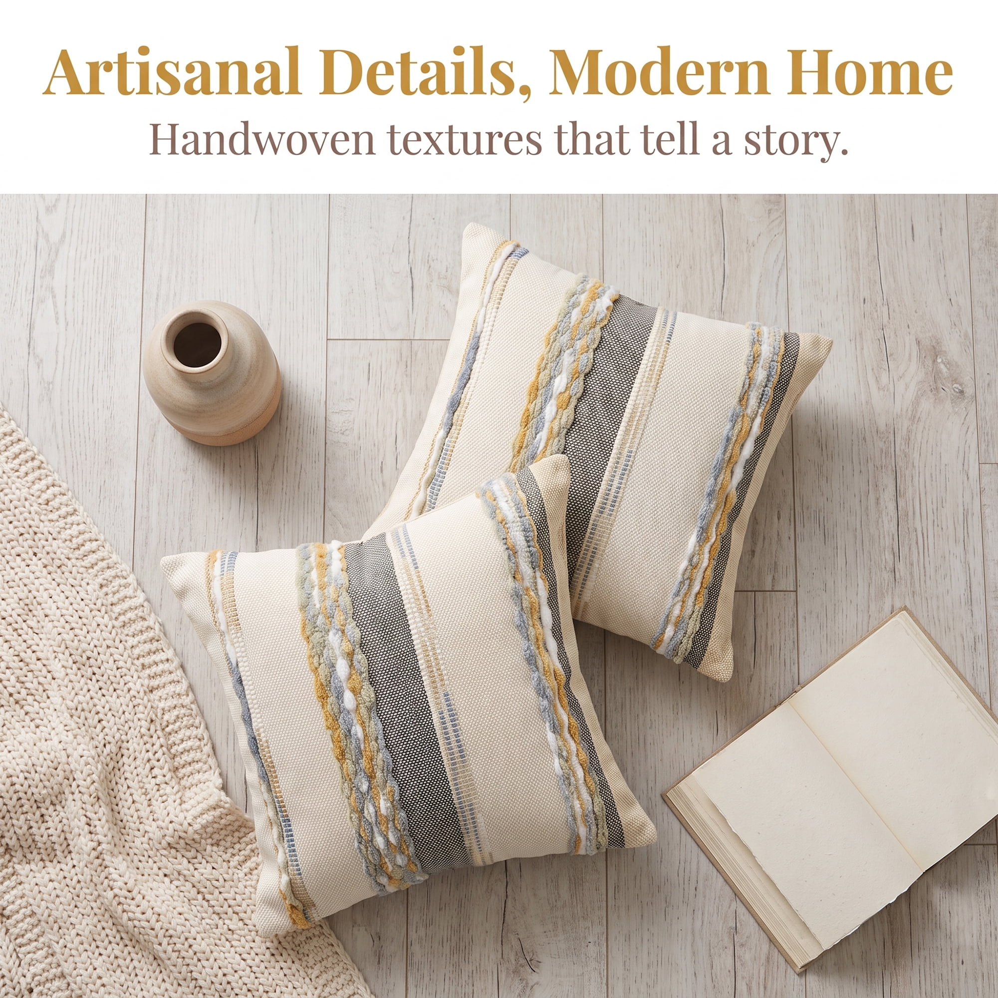 Unique Bargains 3D Chenille Tufted Throw Pillow Cover Grid Stripe Case Grey Yellow 18"x18"