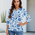 thumbnail image 5 of Women's 3/4 Sleeve Button Up Shirt with Lapel Collar and Floral Print, Casual Fashion Top for Daily Wear, Lightweight Summer Blouse Sky Blue XL, 5 of 6