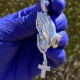 thumbnail image 6 of Real Solid 925 Sterling Silver Icy Pendant Praying Hands w/Dangling Rosary Cross, 6 of 15