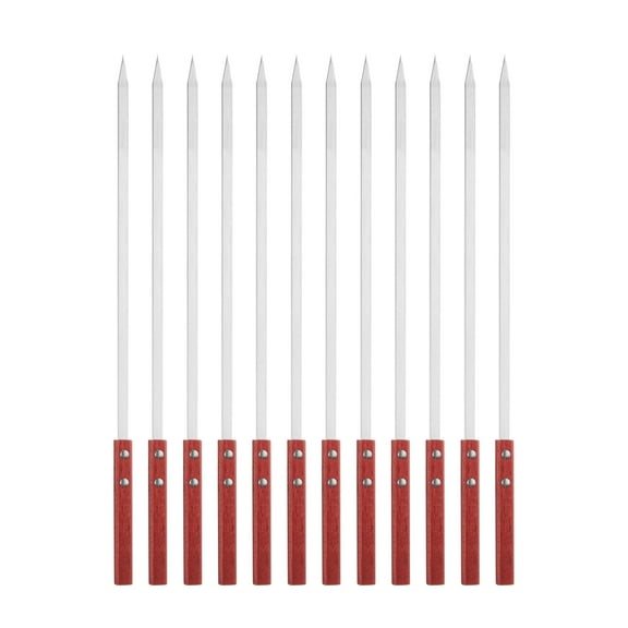 Uxcell 12pcs Metal Kebob Skewers 50cmx10mmx2mm Stainless Steel Flat Sticks with Wood Handle BBQ Barbecue Skewers