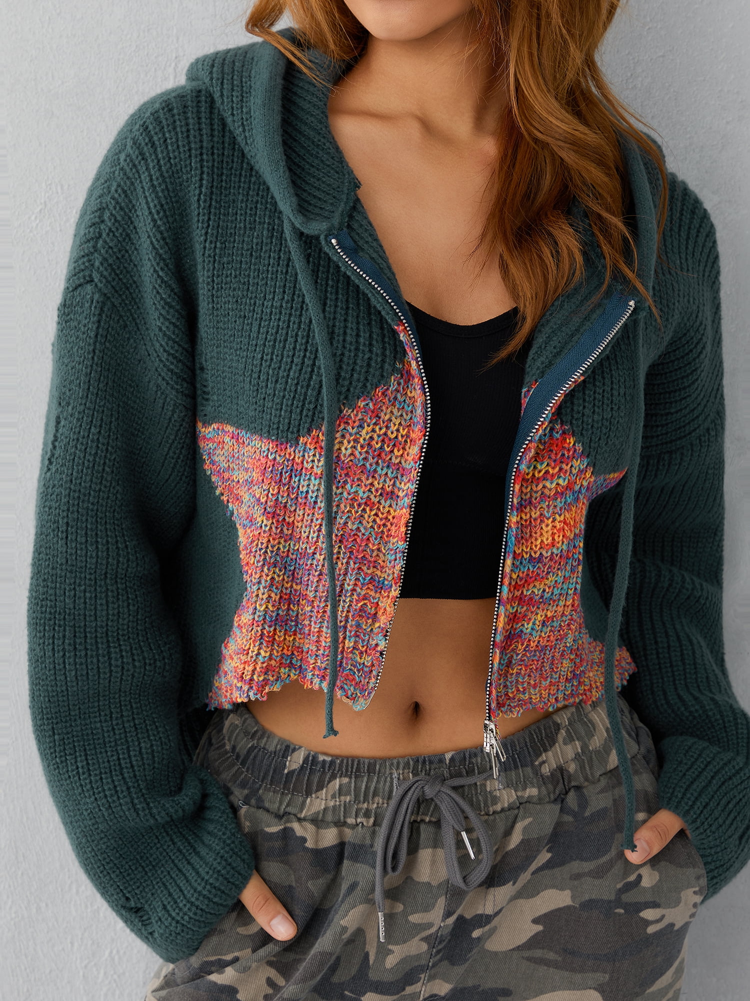 カーディガン HUECLOSET Velour crop cardigan 25KERO71 Gureui Women's Fashion Cropped Sweater Cardigan Stars