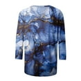 thumbnail image 5 of Scyoekwg 0 Spring and Autumn Trendy 3/4 Sleeves Shirts for Womens Casual Round Neck Marble Print Tunic Tops Comfy Lightweight Loose Fit Blouses Pullover Tops Blue S, 5 of 5