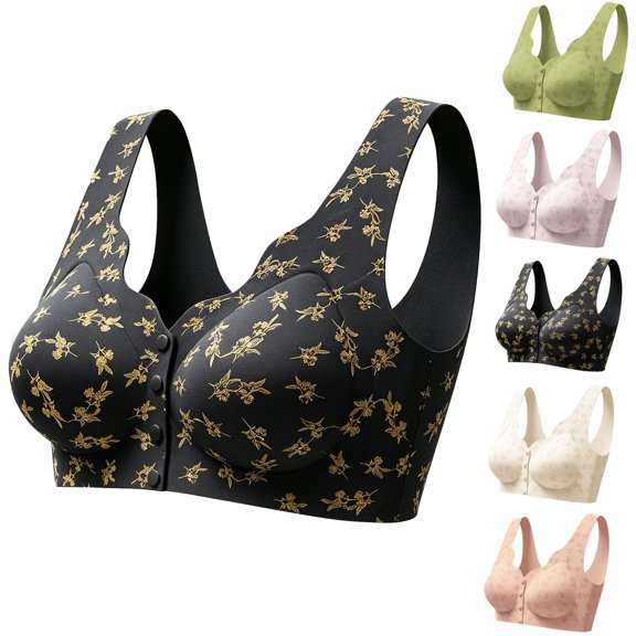 SAZBJOJN Bralettes for Women Soft Stretchy Daily Wear Push Up Bra Breathable Comfort Wireless Printed Bras for Women Light Support Full Coverage No Underwire Bra Size 34 Brown