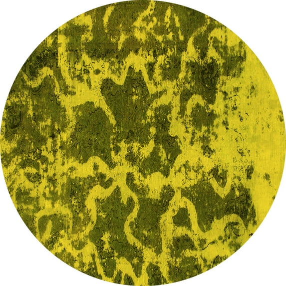Ahgly Company Machine Washable Indoor Round Oriental Yellow Modern Area Rugs, 6' Round