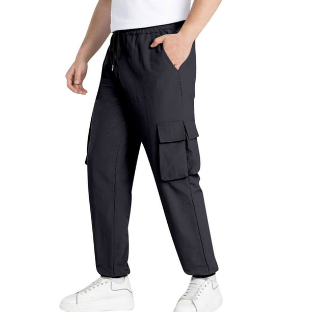 Pantalones largos de primavera y verano, de seda de hielo, elásticos de cuatro lados, con múltiples bolsillos, transpirables, de secado rápido, casuales, de color liso, para hombre.