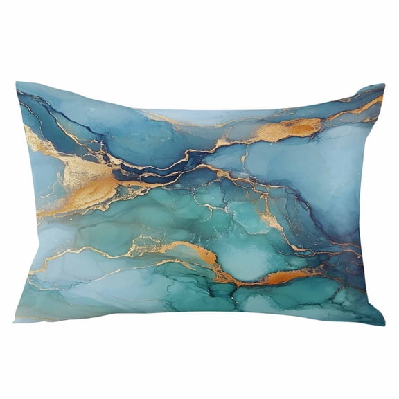 Turquoise Blue Throw Pillow Cover 20 x 36 Inch Decorative Pillow Cover Modern Teal Gold Marble Textured Lumbar Pillowcase Seasonal Rectangle Cushion Case for Couch Sofa Bed Living Room