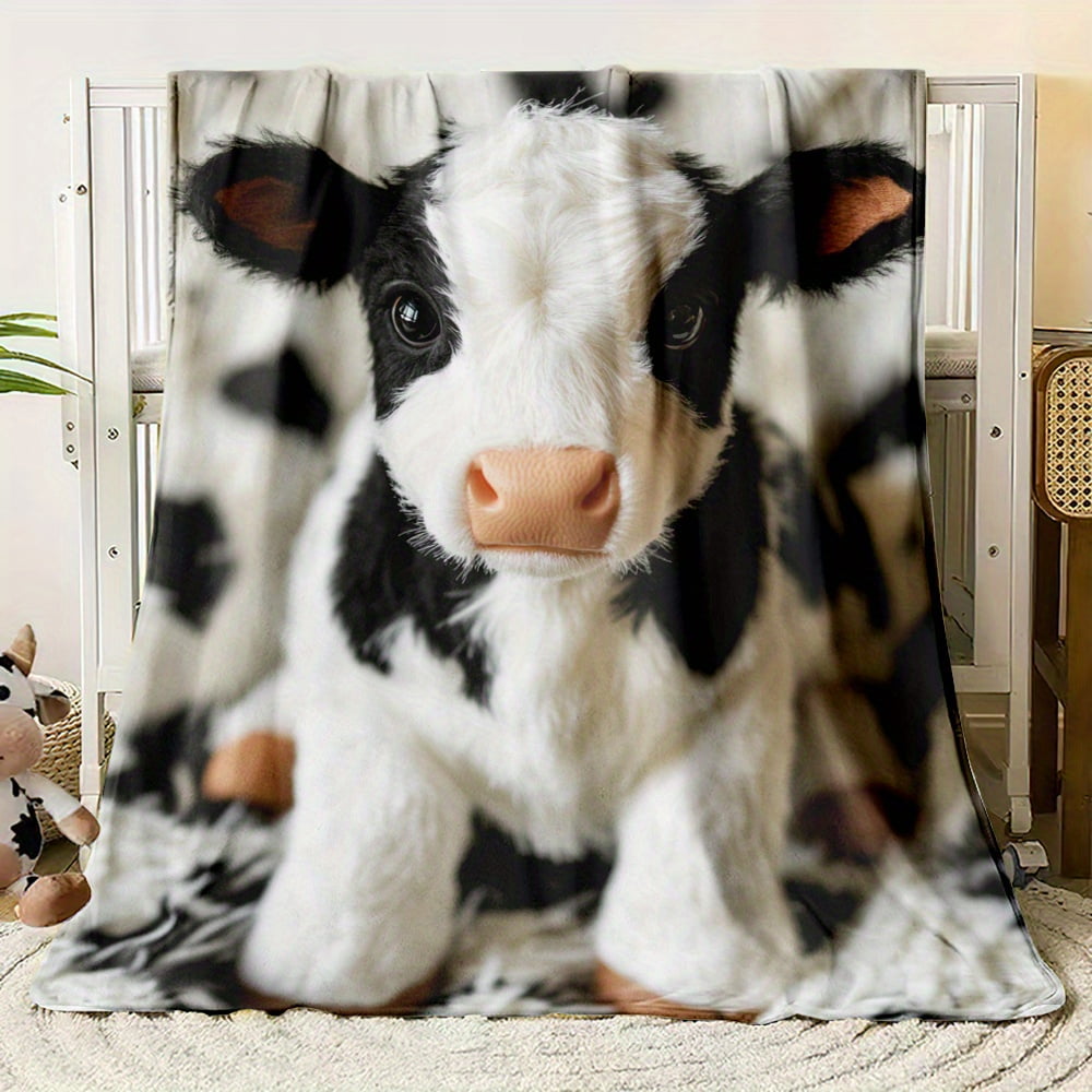 Cozy Cows Print Flannel Blanket - Soft Warm Polyester Fleece Throw for Sofa, Bed, Travel - All Seasons Chunky Knit Blanket, Machine Washable - Ideal Gift for Family and Friends