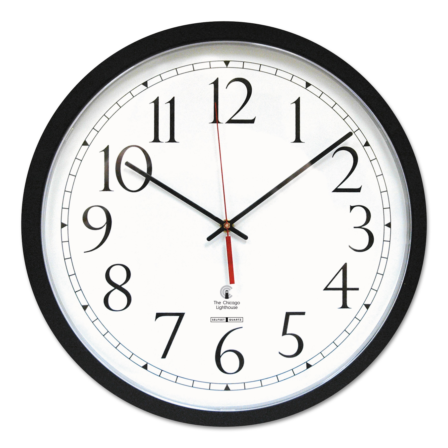 Chicago Lighthouse SelfSet Wall Clock, 141/2", Black