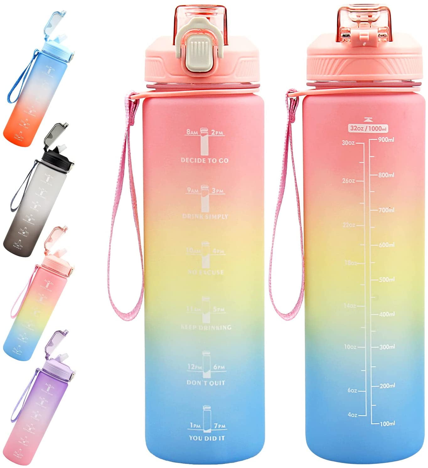 Falimottype Water Bottles with Times to drink 32 OZ Motivational Water ...