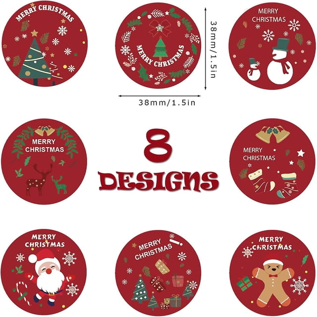 Taian 500pcs 1.5 "Redondo Pegatinas de adorno Rollo de etiquetas para suministros de fiesta de Navidad, tarjetas, sellos de sobres, galletas, etiquetas de cajas y envoltura de regalos Dec ZefeiWu 8390613070425