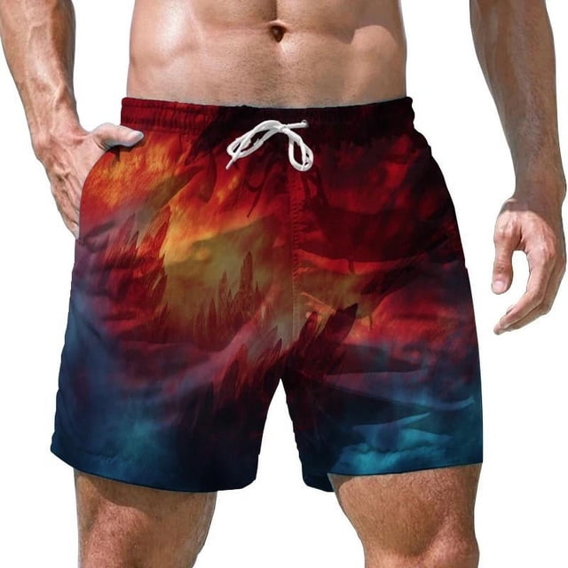 Colorful Flame Pattern Shorts Pants Men 3D Printed Board Shorts Summer Hawaiian Swimsuit Cool Surfing Swim Trunks Short Pant