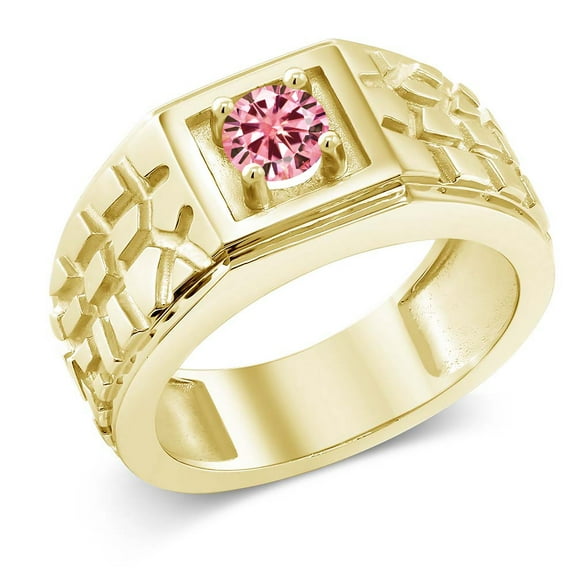Gem Stone King 18K Yellow Gold Plated Silver Men's Ring Pink Moissanite 0.50cttw (Size 10)