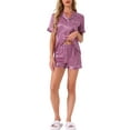 thumbnail image 2 of INSPIRE CHIC Women's Pajama Sets Short Sleeve Button Down Top with Shorts Lounge Sets M Stripe Purple, 2 of 5