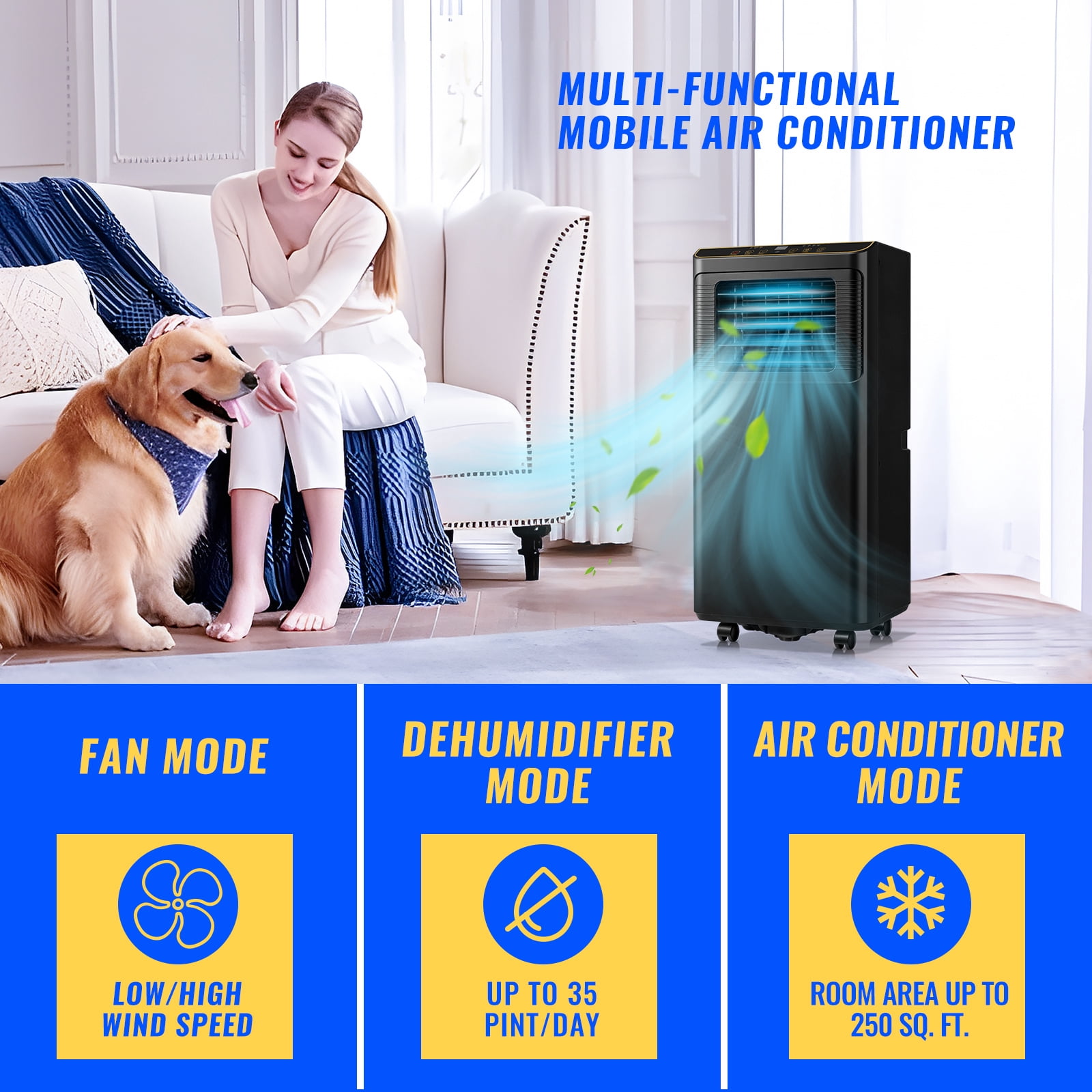 DEMULLER Portable Ac Unit Portable Air Conditioner4400BTU(8000 ASHRAE) with Remote, Covers up to 250 Sq.Ft. Black