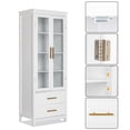 thumbnail image 4 of UBesGoo Display Storage Cabinet Wooden Tall Bathroom Storage Cabinet Kitchen Pantry Cabinet Shelving Unit with 2 Transparent Doors &  Adjustable Shelves, White, 4 of 10