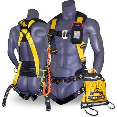 KwikSafety (Charlotte, NC) TYPHOON (1 PACK) ANSI Fall Protection Full Body Safety Harness Personal Protective Equipment Dorsal Ring Side D-Rings Grommet Leg Straps Tool Lanyard Bolt Pouch Construction