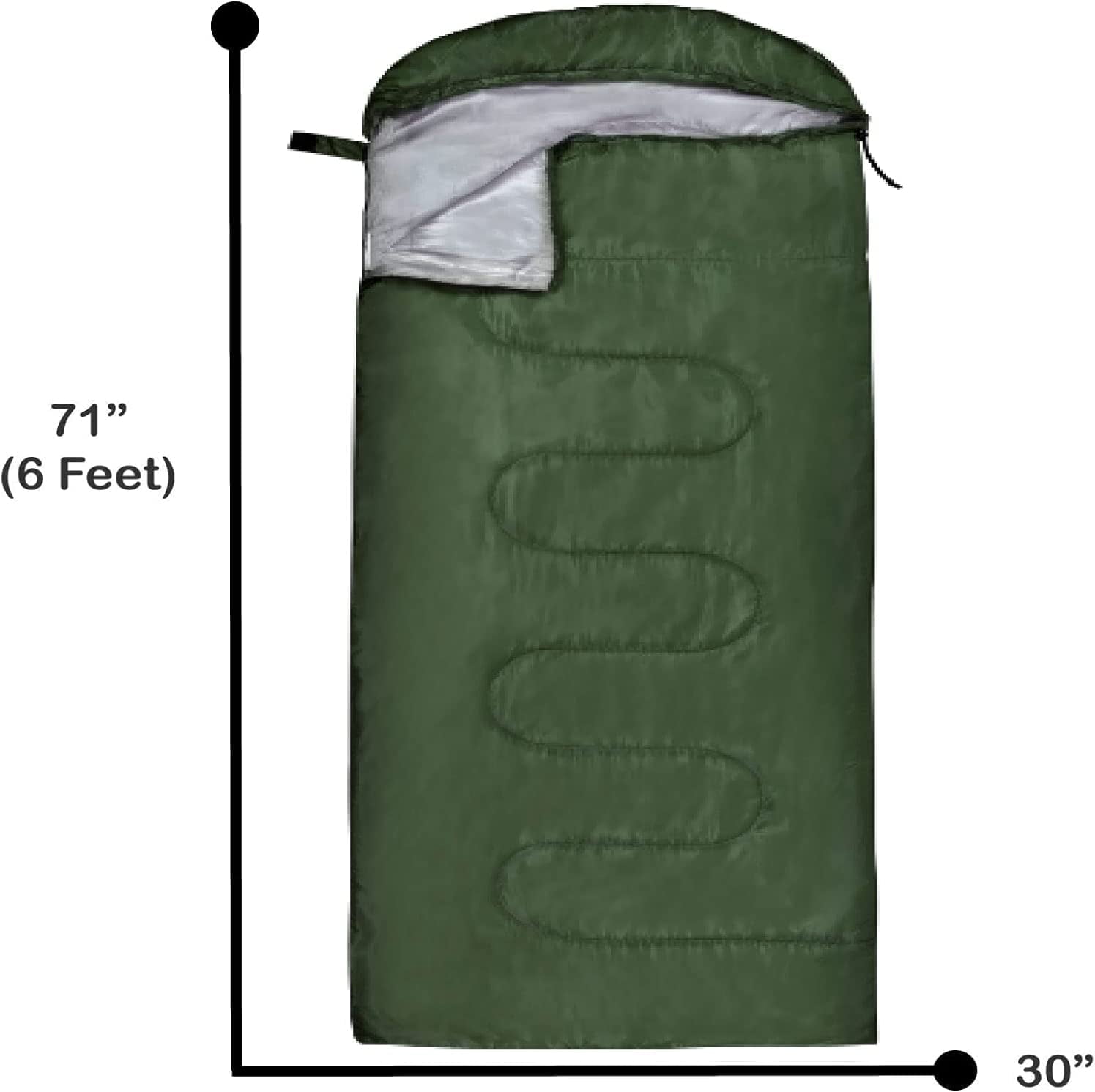 10 Pack of Bulk Wholesale Cold Weather Hooded Sleeping Bags for Adults, Kids, Homeless, Camping, Indoors & Outdoors - 10 Count Hooded Sleeping Bags in Forest Green -  71"L x 30"W