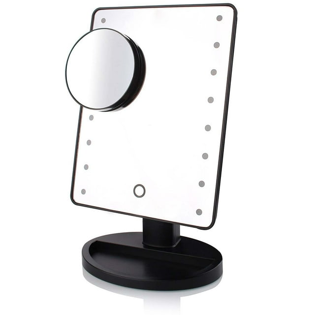 Espejo de maquillaje con luz blanca, espejo de maquillaje LED con aumento de 10X, espejo LED, recargable por USB y batería, espejo de maquillaje giratorio de 180°, espejo de aumento iluminado para maq