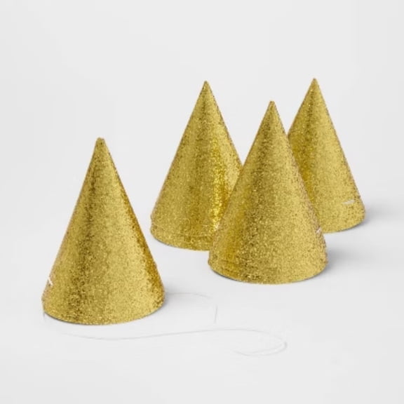 10ct 5" Glittered Party Hats Gold