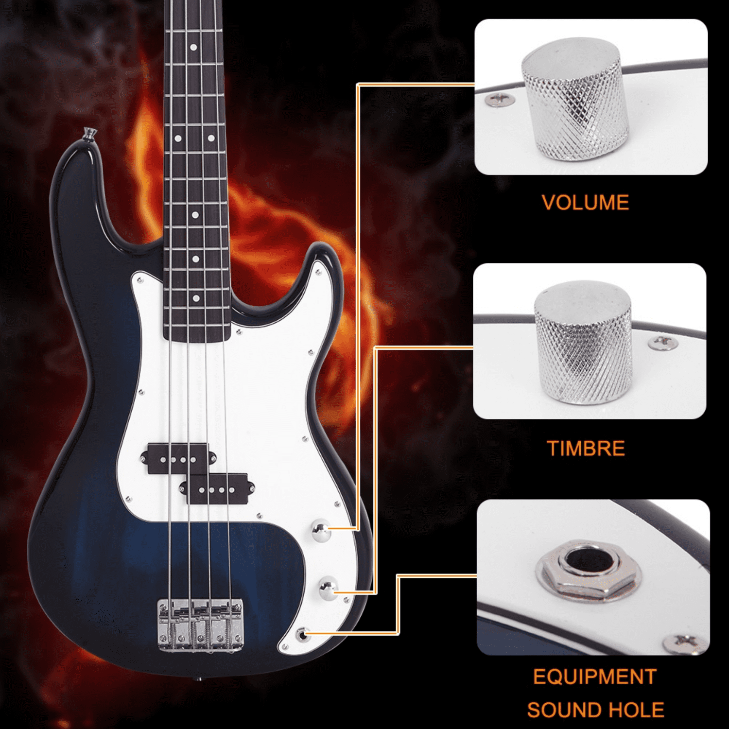 Hassch Electric Bass Guitar with 20 Watt Amplifier, Bass Set with Bag, Strap, Plectrum, Amp Wire and Spanner Tool, Blue