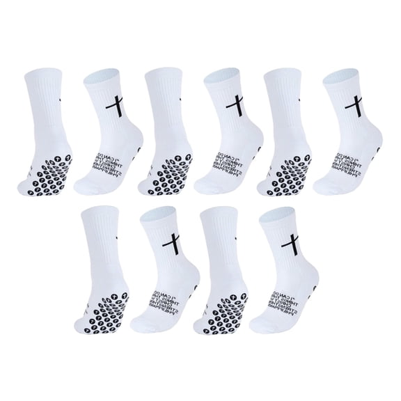5 Pairs Cross Grip Soccer Socks Anti Slip Christian Sports Sock with Bible Verse Jesus Athletic Cotton Sock