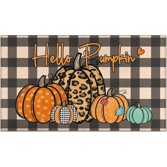 Fall Door Mat Outdoor for Front Door, Fall Decorations for Home Welcome Doormat Non-Slip Washable Thanksgiving Hello Pumpkin Doormat Entrance Rug for Indoor Outdoor Decor 17 x 30 Inch