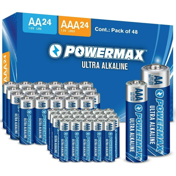 Powermax Ultra Alkaline Batteries 48-Count Combo Pack (24 Double AA, 24 Triple AAA)