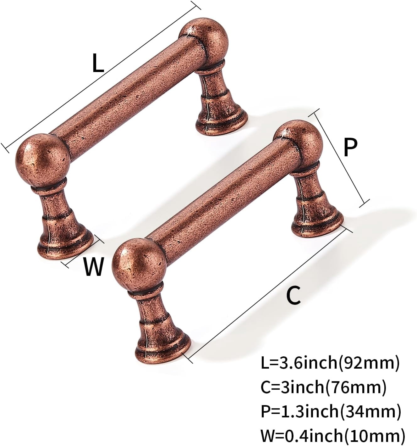 10 Pack 3 Inch Solid Kitchen Cabinet Handles Antique Copper Heavy Duty Cabinet Pulls Drawer Pulls Cabinet Hardware Kitchen Handles for Cabinets Cupboard Handles