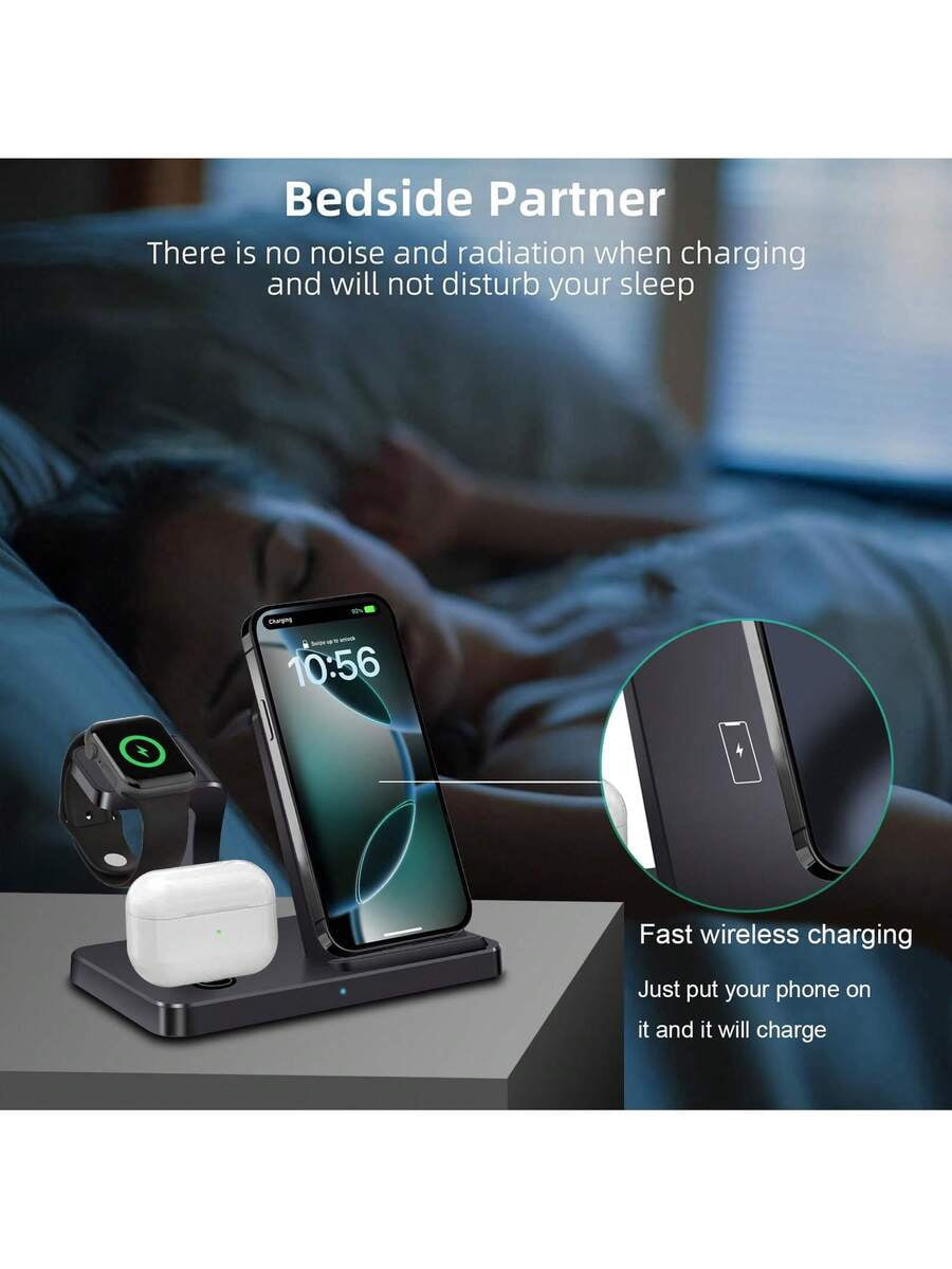 3 in 1 Wireless Charger Stand for iPhone 14-6, Apple Watch Ultra/SE/10-2, AirPods 4/3