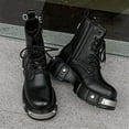 thumbnail image 3 of Men's Black Platform Combat Boots - Gothic Ankle Booties with Lug Sole, Lace-Up & Side Zip, 3 of 7