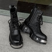 Mens Black Platform Combat Boots - Gothic Ankle Booties with Lug Sole, Lace-Up & Side Zip