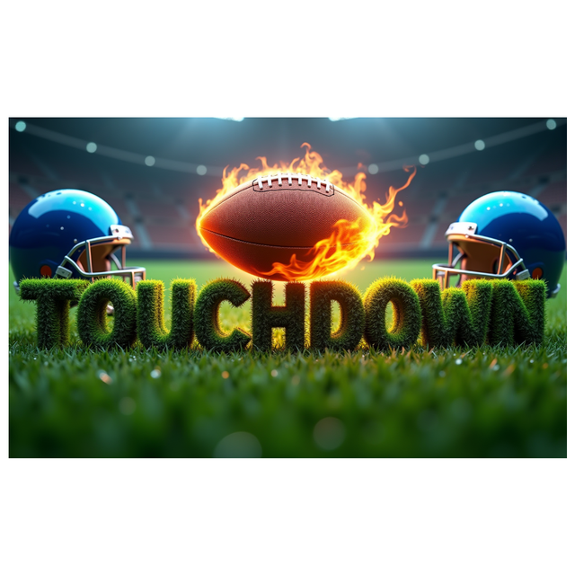 Football Themed Background Banner with Flaming Football Helmets and Touchdown Text, for Sports Parties Tailgating Events Fan Gatherings Decorations Backdrops