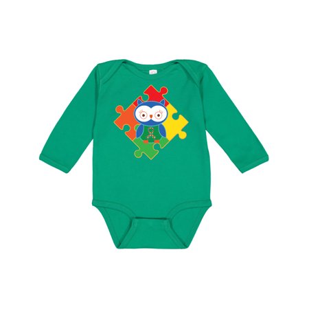 

Inktastic Autism Awareness Puzzle Piece Owl Gift Baby Boy or Baby Girl Long Sleeve Bodysuit