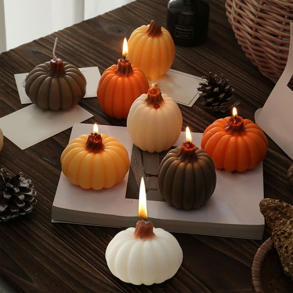 SDJMa 8 Pcs Fall Scented Candles Set, Pumpkin Shaped Wax Candle for Autumn Harvest Thanksgiving Halloween Party Farmhouse Home Tabletop Centerpiece