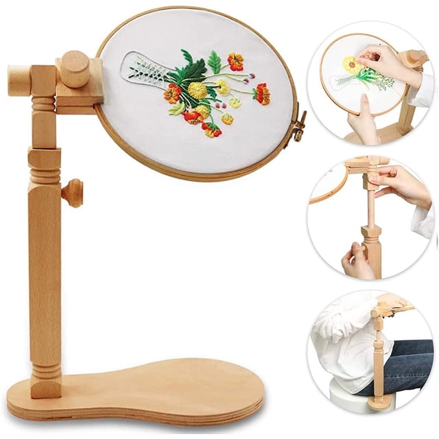 Embroidery Hoop Stand Adjustable Sitting Cross Stitch Stand Easy to Use Wooden Embroidery Hoop Holder Cross Stitch Stand for Art Craft Sewing Projects