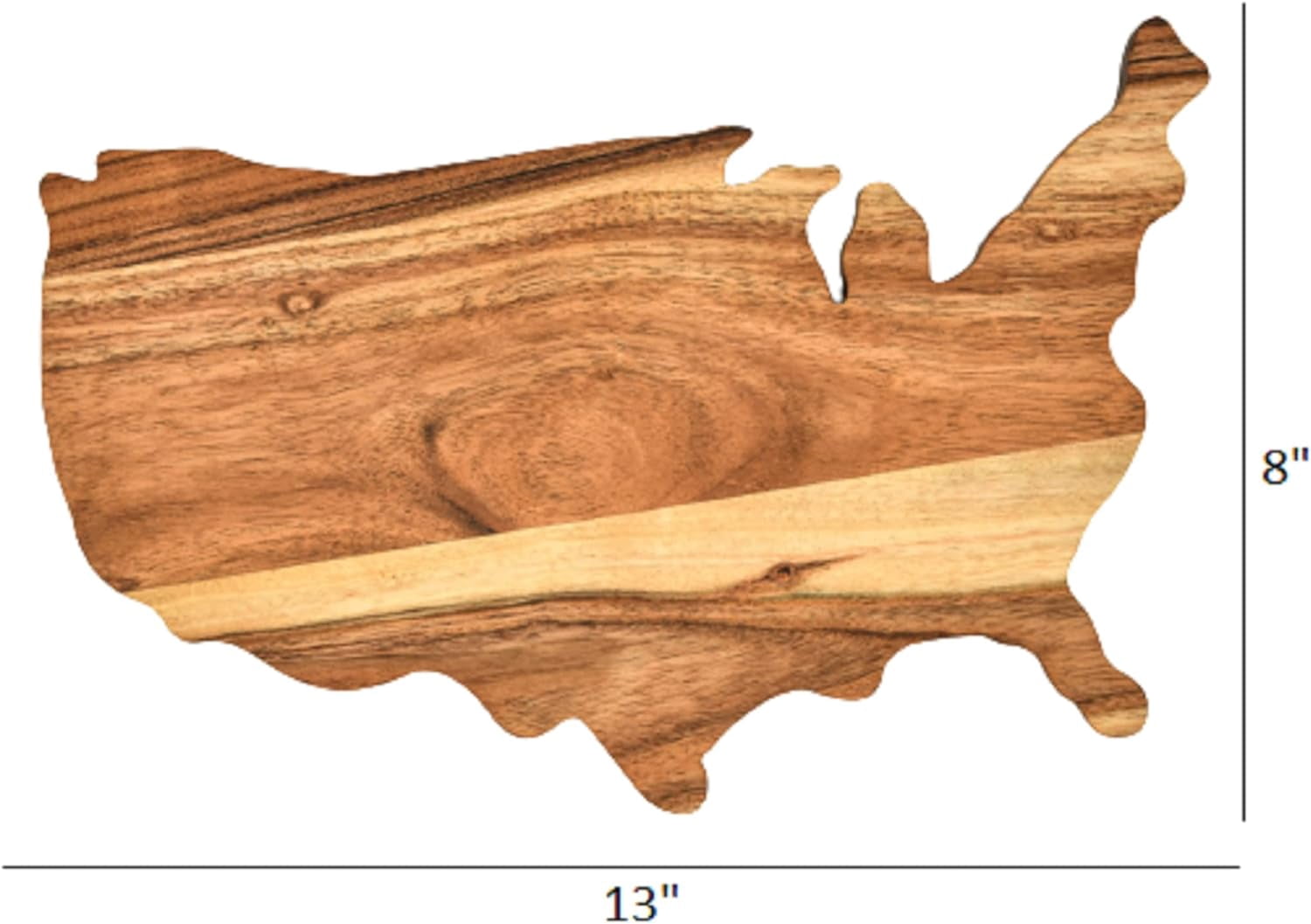 Aventura Design Acacia Wooden USA Shaped Wood Cutting Board and Charcuterie Serving Platter for Cheese Fruit, Gift (US Map Board 13"L x 8"W)